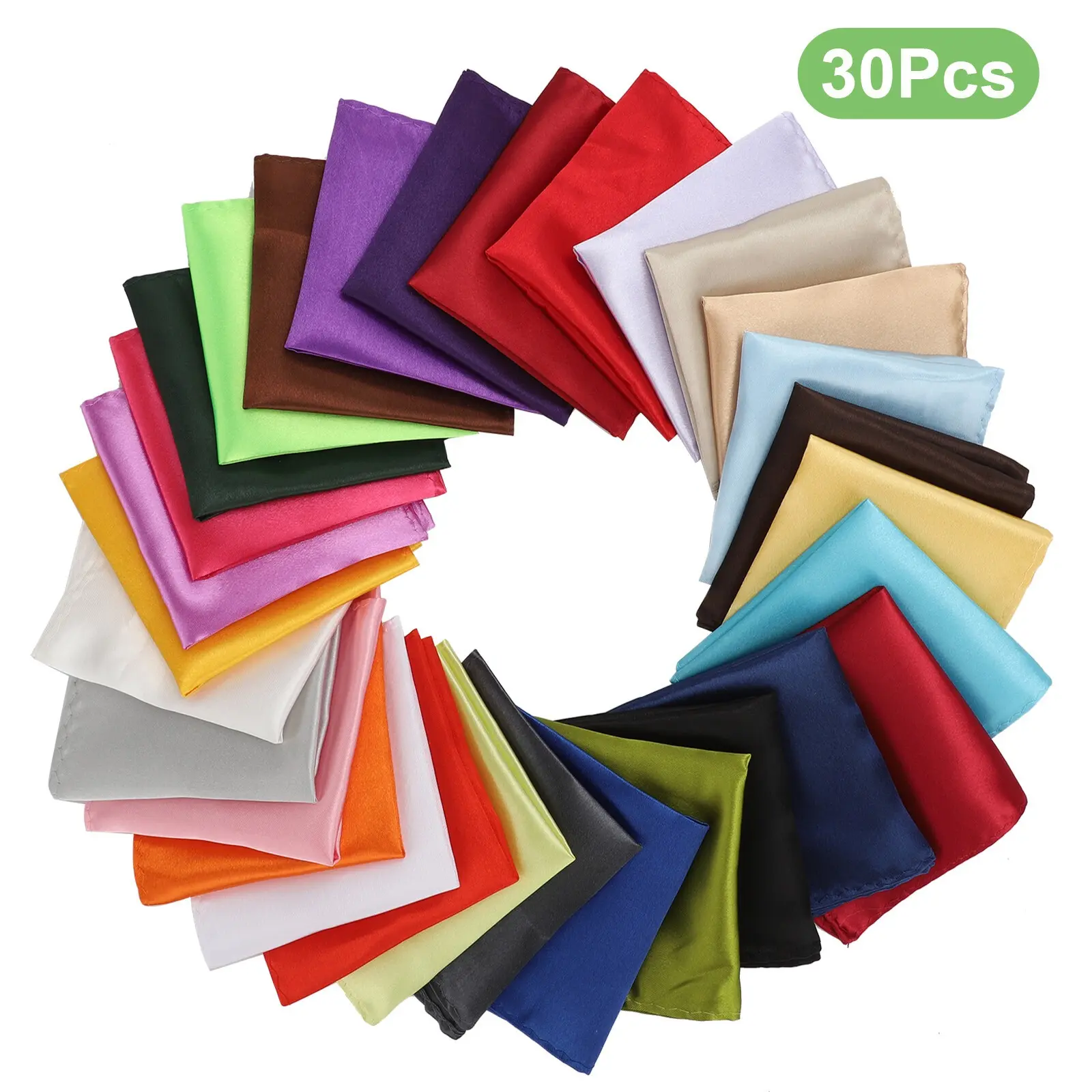 30Pcs Men's Satin Silk Pocket Squares, Assorted Solid Hankies, for Wedding Party