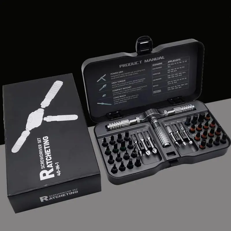 40 in 1 Ratchet Wrench Screwdriver Set, Precision Ratchet Screwdriver, Multifunctional Household T-shaped Disassembly Machine S2 Batch Head Straight Cross Disassembly & Maintenance Screwdriver Tool