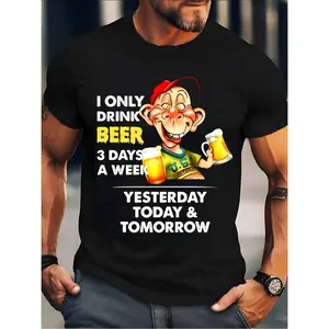 Men's Funny Graphic T-Shirt "I Only Drink for 3 Days" Humorous Design, Unisex Top with Cartoon Print, Casual & Party Wear Suitable for Men & Women