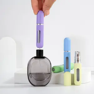 5 Pack Mini Refillable Makeup Cosmetic Perfume Spray Bottles, Portable Press Pump Travel Size, Reusable Candy Color Scent Dispenser, 5ML Visible Window Design