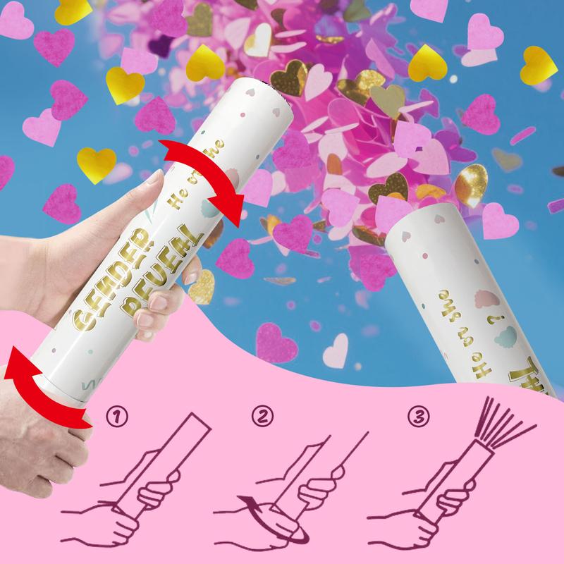 Gender Reveal Confetti Cannon - Biodegradable Heart Shaped Confetti Party Poppers - Pink, 4 Pack - Baby Girl Gender Reveal Party Poppers Cannons Shooters Blaster