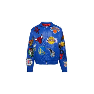 NBA COLLAGE VEGAN LEATHER JACKET Royal Blue "COLLAGE BLUE" NBA-201-ROYAL-EMBR