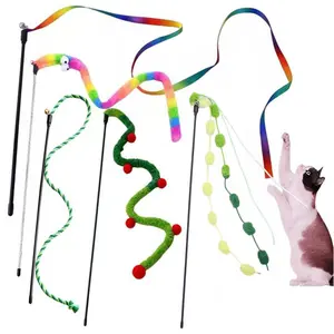 Colorful Cat Teaser Toy Set, 5 Counts/set Interactive Cat Teaser Toy, Pet Interactive Toy, Fun Indoor Cat Toys, Cat Accessories, Interactive Kitten Wand