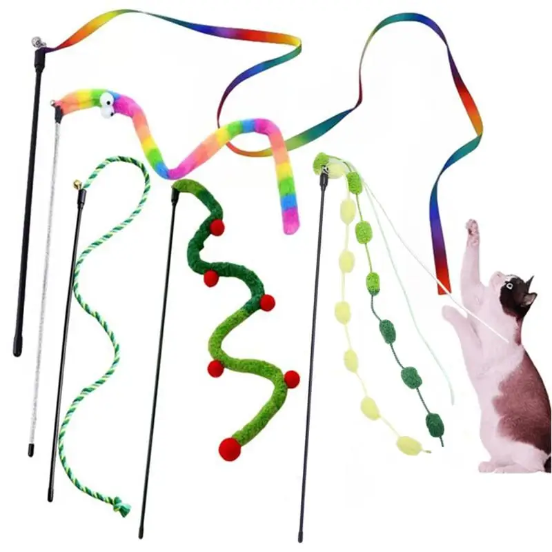 Colorful Cat Teaser Toy Set, 5 Counts/set Interactive Cat Teaser Toy, Pet Interactive Toy, Fun Indoor Cat Toys, Cat Accessories