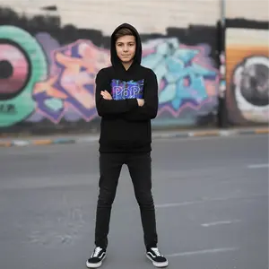 Line Pop Distressed Tween heavy blend hoodie Black