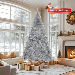 7 FT Artificial Christmas Tree, Unlit Hinged Christmas Pine Tree with 1250 Branch Tips and Sturdy Metal Stand, Silver Christmas Tree