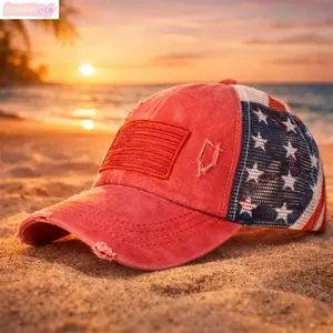Vintage Distressed American Flag Trucker Hat For Women Men Red Washed Baseball Cap Breathable Mesh Back Adjustable Usa Retro Aesthetic 4th Of July Outfit Coastal Cowgirl Country Concert Summer Beach Headwear