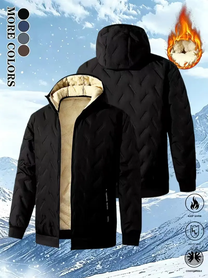 LIFE KEEPS MOVING One Piece Men’s Two-Piece Hooded Jacket - Warm fleece lining, full front zipper, side pockets - Suitable for skiing, hiking, and commuting in cold weather