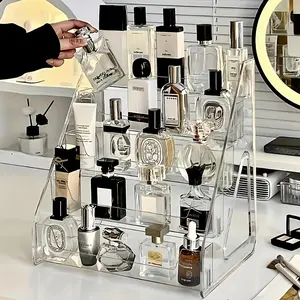 5 Layer Multi-Layer Perfume and Cosmetic Storage Box, Makeup Organizer Box, Staircase Rack Organizer for Vanity Table, Bathroom Countertop, Space-Saving Design