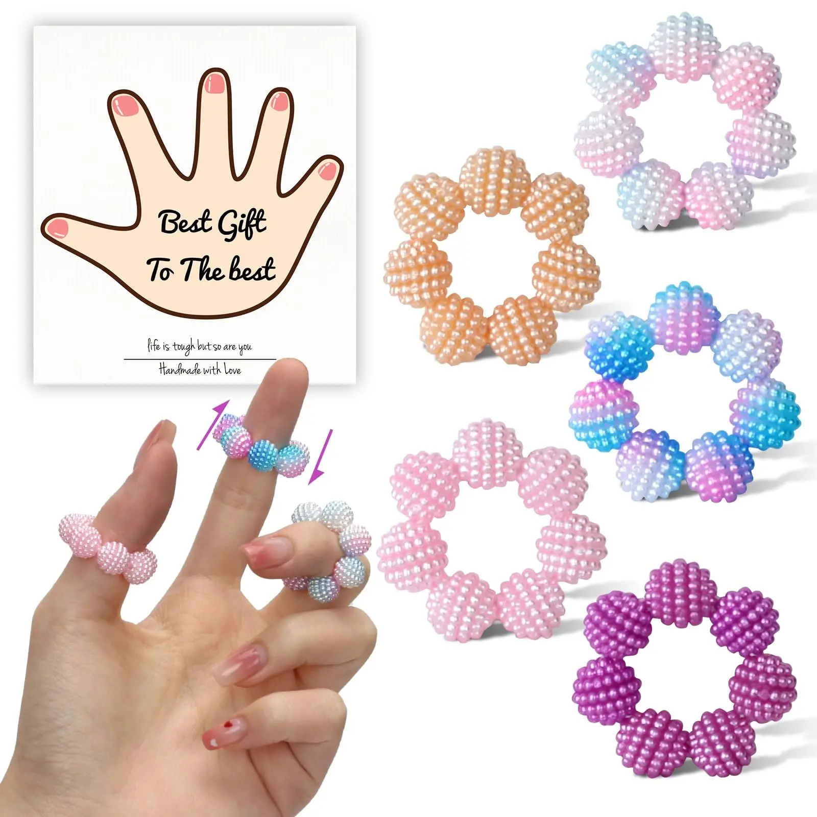 Fidget Ring Finger Massager 5 Pieces Spiky Bead Sensory Toy Adjustable Simple Style for Stress Relief Anxiety Reduction Office School Home Travel Daily Leisure Use Work Fidget