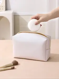 Solid Color Makeup Bag, Portable Travel Cosmetic Storage Bag, Zipper Makeup Organizer Pouch, Versatile Storage Bag for Skincare, Lotion, Cream, Lip Balm, Eyeliners, Mirror, Stationery, Outing, Makeup Brush Storage