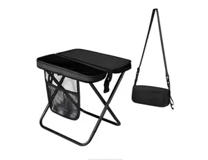 Foldable Backpack Stool - Portable Pocket Chair with Storage Pouch, Convertible Satchel for Hands-Free Carry & Supports 265Lbs, Ultralight for Hiking, Fishing, Camping, Festivals (Black, Large)