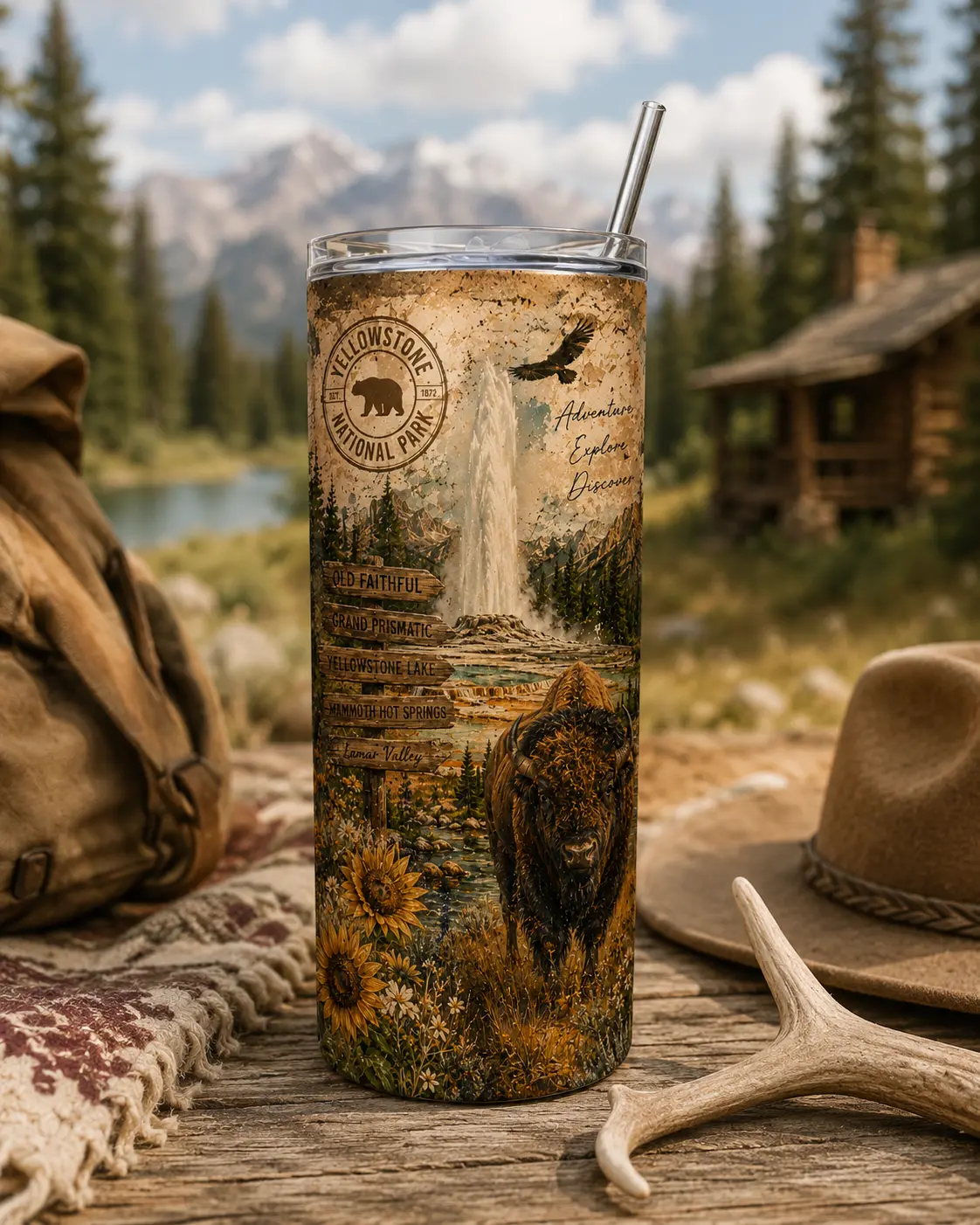 Yellowstone National Park 20oz Stainless Steel Tumbler | Adventure Travel Cup | Nature Lover Gift | Insulated Coffee Tumbler with Straw life