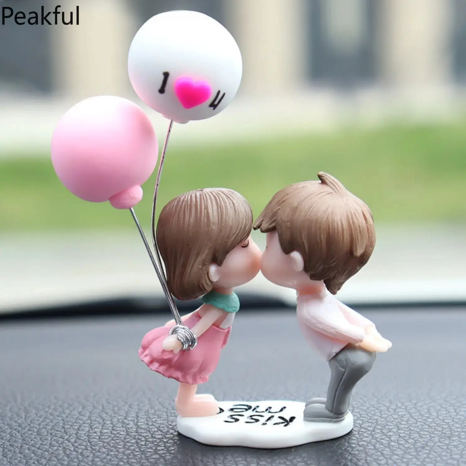 Cute Couple Resin Figurines, Popular Girly Car Decor Trinket, Creative Balloon Accent Dashboard Ornament, charming design & durable build, easy to install, great for personal car upgrades, room display and thoughtful small gifts