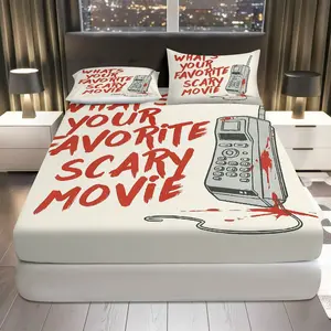 3Pcs Horror Movie Phone Blood Fitted Sheet Three Piece Set (1*Fitted Sheet+2*Pillowcases, Coreless), Halloween theme, Scary Bedding Set, Mattress protector Soft, Breathable