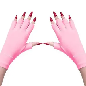 MelodySusie UV Gloves for Gel Nail Lamp, Professional UPF50+ UV Protection Gloves for Manicures, Nail Art Skin Care Fingerless Anti UV Glove Protect Hands from UV Harm (Pink)