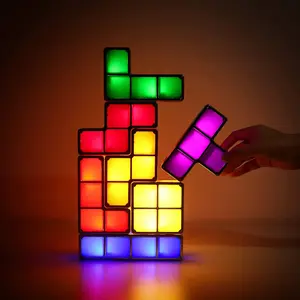 Night Light for Kids, Stackable LED 7 Colors 3D Puzzles Night Light Induction Interlocking Desk Lamp, DIY Tangram Light Blocks Puzzles Lamp for Kids Teens Bedroom (US Plug)