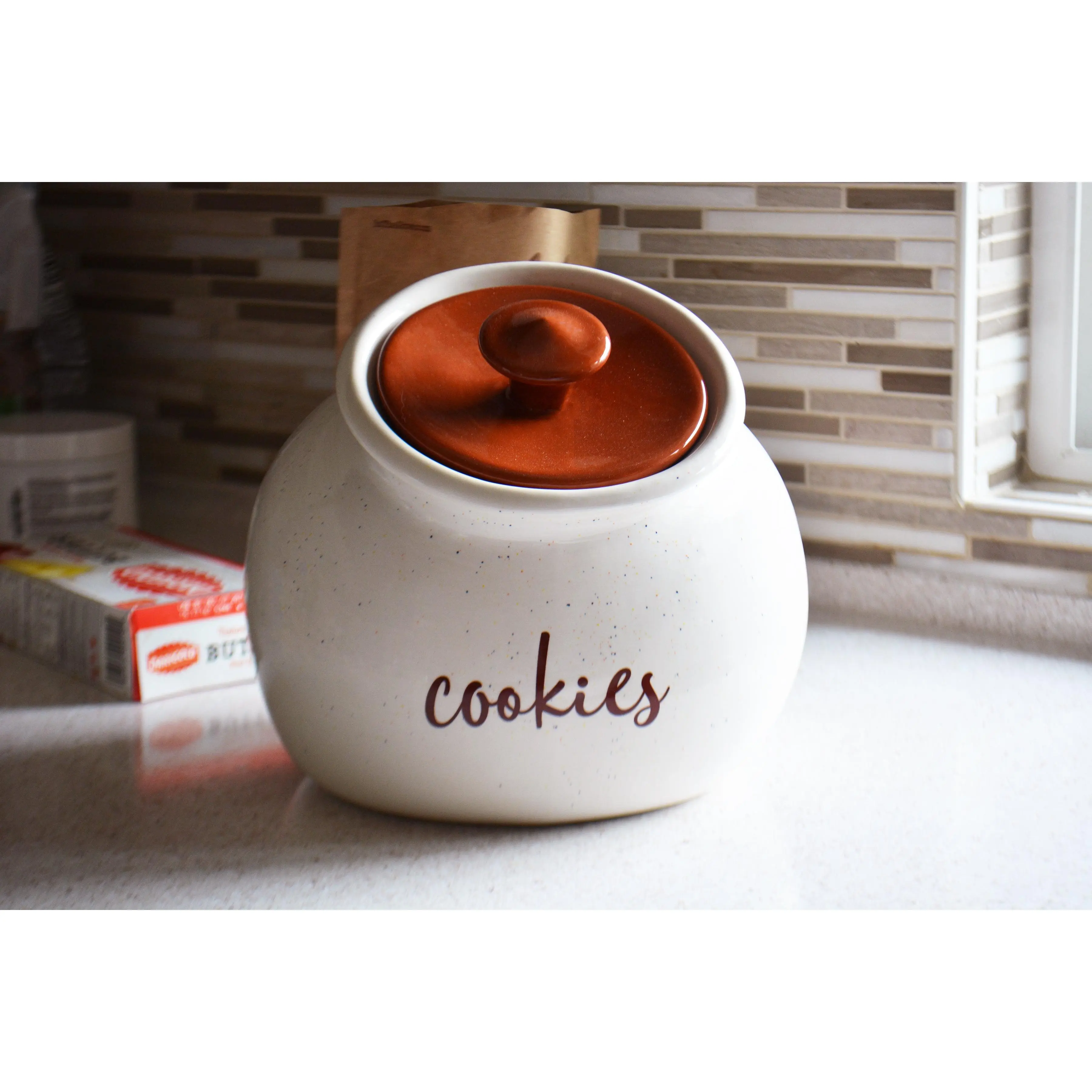 Personalized Round Ceramic Kitchen Cookie Jar with Colored Lid