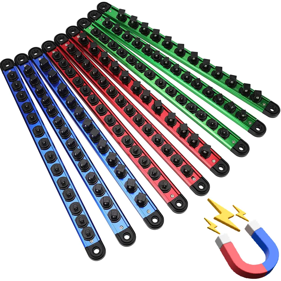 Magnetic Socket Holder Organizer Set: 9-Piece Detachable 1/4, 3/8, 1/2 Socket Trays Socket Organizer for Tool Box Drawer Holds 120-Piece Standard Size Sockets for Automotive Garage