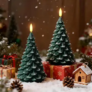 2 Pack Christmas Tree Shaped LED Flameless Candles, Realistic Wax Christmas Decor, Battery-Operated Tabletop Lights, Holiday Party Home Ambiance Ornaments,
