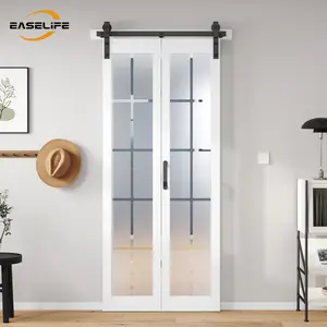 EASELIFE-French  Bi-Fold Barn Door  Manufactured Wood And Glass With Installation Hardware Kit