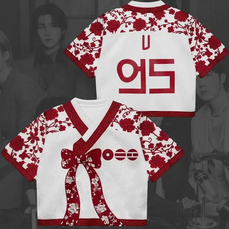 Custom Kpop World Tour Jersey 2026 | Personalized Hanbok Style Crop Top Mesh Jersey, Kpop Fan Merch, Concert Outfit, ARMY Streetwear Shirt