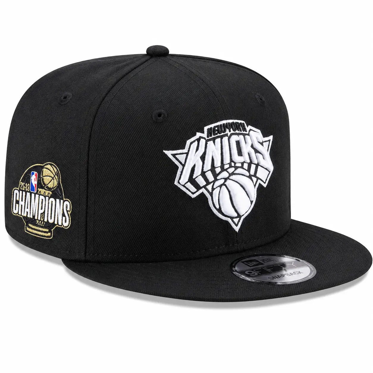 New York Knicks 9FIFTY Snapback Hat, NBA Champions Collection, Black Flat-Brim Basketball Cap, Adjustable Fit
