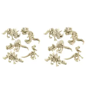 PowerTRC 10PCS 3D Printed Dinosaur Skeletons, T-Rex Triceratops Stegosaurus Velociraptor Spinosaurus Fidget Toys, 3D Printed Dragon Animals Toys, Articulated 3D Figurine Stress Relief Toy (Bone White)