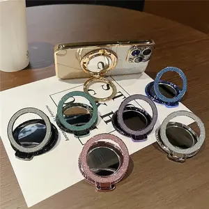 Luxury Bling Glitter Mirror Holder Stand Grip 360 Degree Rotating for Mobile Phone Back Sticker Socket Bracket