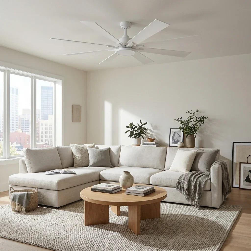 Elbe 72 Inch Modern Downrod Mount Ceiling Fan with Dimmable Light & Remote Control for Living Room