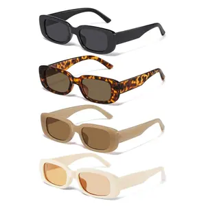4 Pairs Y2K Rectangle Sunglasses for Women Men, Trendy Retro 90s Oversized Fashion Square Frame Chunky Sunglasses, Unique Chic Stylish Shades Cute Design for Y2K Outfits Accessories