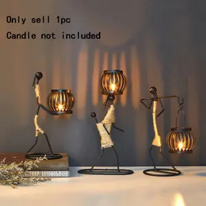 1pc European Style Creative Candle Holder, Nordic Aesthetic Restaurant Table Decor, Home Bar Counter Decoration, Handmade Hemp Rope Design