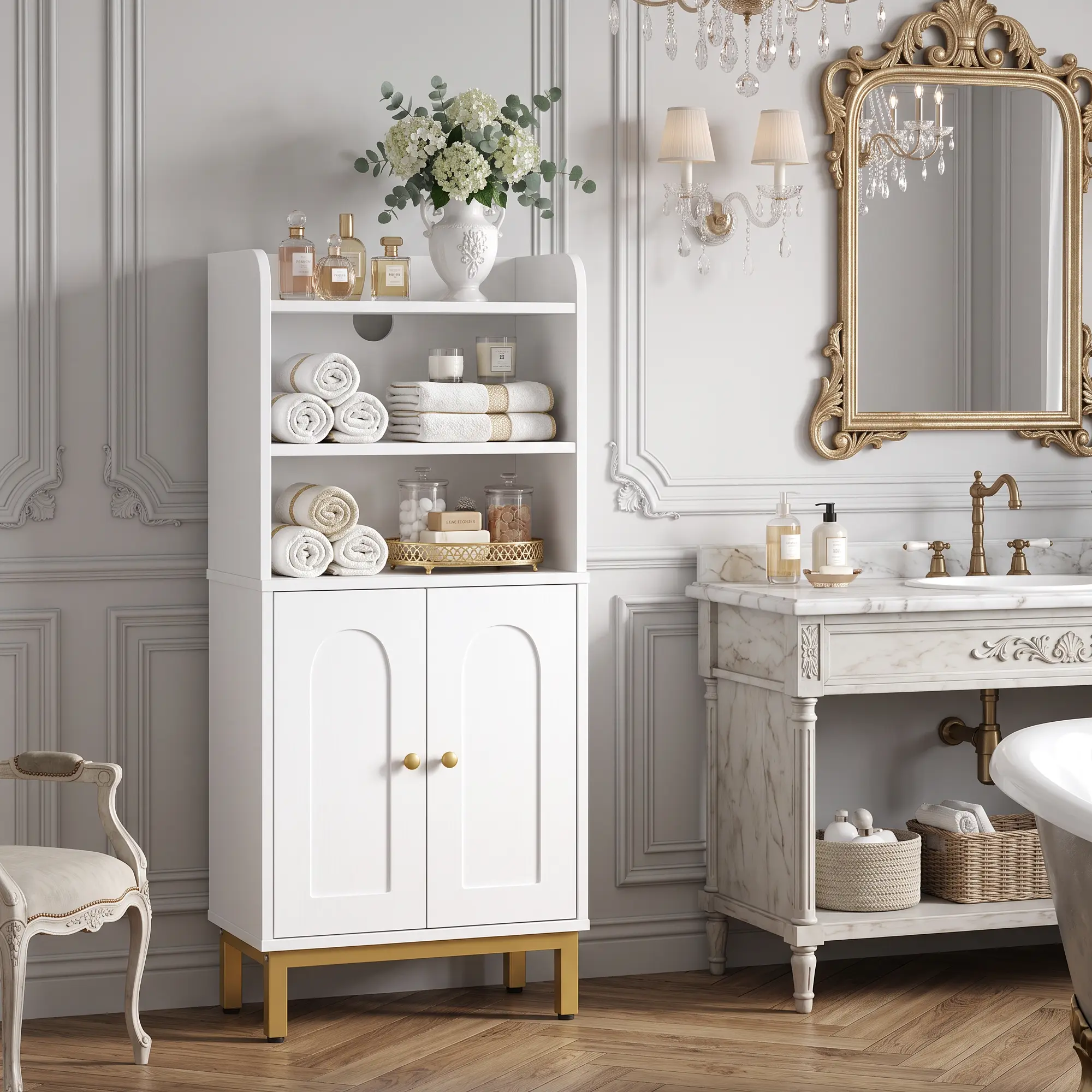 Hzuaneri Bathroom Storage Cabinet, Small Floor Cabinet with 2 Door and Shelves, Toilet Paper Cabinets, Bathroom Organizer with Adjustable Shelf, for Small Spaces