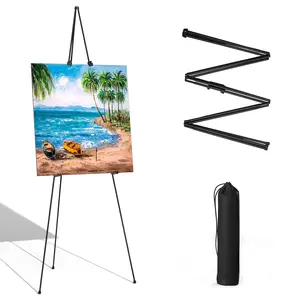 63" Tall Display Easel Stand for Wedding Sign Poster, Foldable and Adjustable Floor Metal Easels for Display Painting Arts,with Portable Bag,Holds 5 LBS Black