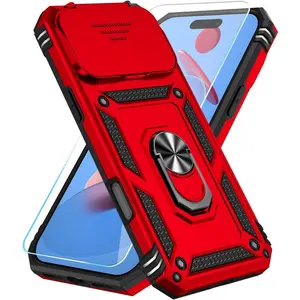 SunStory Phone Case for iPhone 17 Pro Max Case with HD Screen Protector & Slide Camera Cover & Rotated Ring Kickstand, [Military-Grade] Phone Case for iPhone 17 Pro Max, Red