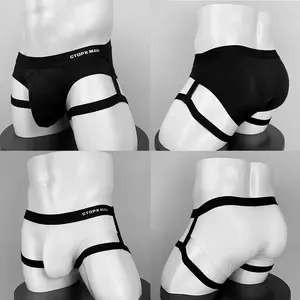 Evankin Men's Sexy Jock Strap Personalized Thong Underwear Ice Silk Strap Men U Convex Bag Fun Brief Underwear  Black boxers