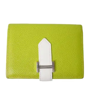 Pre-owned HERMÈS leather Small Leather Goods HERMES Epsom Bearn Card Holder Wallet Vert Criquet