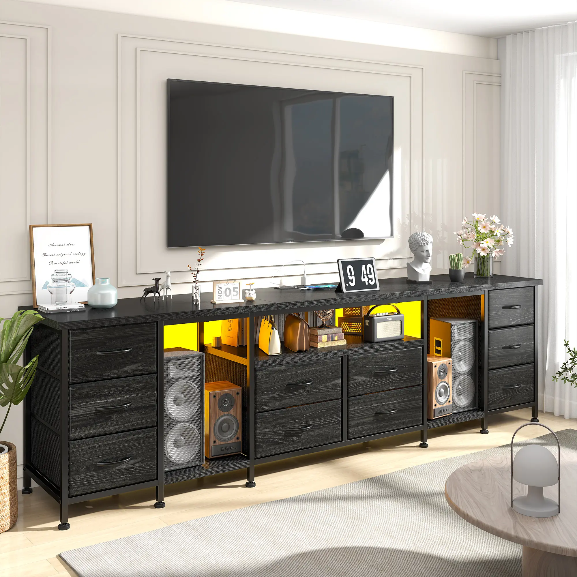 Raybee 85" TV Stand Dresser with LED Lights & Power Outlets - 75.5"W Entertainment Center, 10 Fabric Drawers, Sturdy Storage for Bedroom/Living Room - TikTok Shop Raybee 85" TV Stand Dresser with LED Lights & Power Outlets - 75.5"W Entertainment Center, 10 Fabric Drawers, Sturdy Storage for Bedroom/Living Room - TikTok Shop