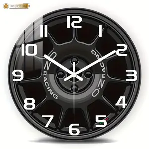 Acrylic Silent Wall Clock, Modern Luxury Style, Racing Wheel Design, Battery Powered, Perfect Gift for Car Enthusiasts