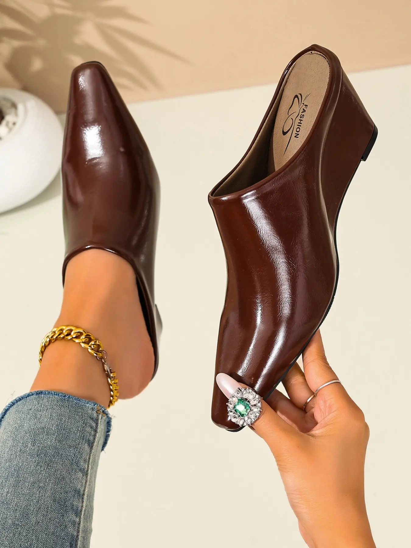 Women's Heeled Slippers, Half Slipper Mules, Slimming Pointed Toe, Rubber Sole, PU Upper, Elegant Footwear, Fashion Style, Less Than Ankle Height, Daily Wear, Office, Party