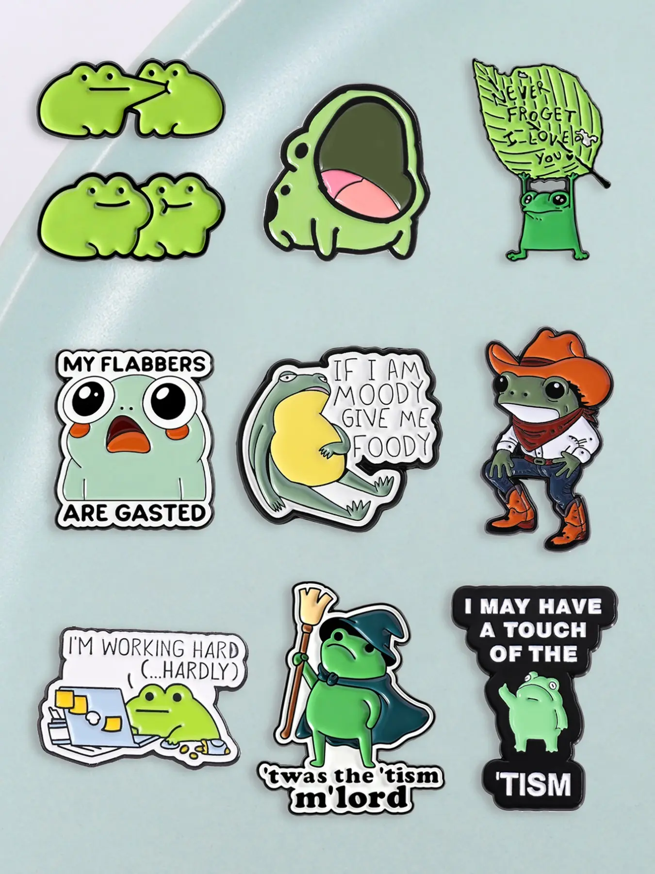 10-Piece Funny Frog Enamel Badge Set, Unique Personality Pins, Self-Deprecating, Healing, Niche Fashion Accessories, Lapel Pins, Brooch Pins, Alloy Brooch Pin