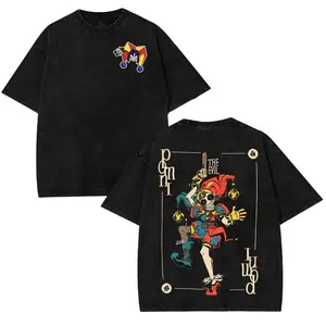 Pomni The Amazing Digital Circus Double Printed Lightweight Acid Washed Tee - Stylish Unisex Graphic Tee for TV Show Fans and Movie Lovers, Shortsleeve Cotton Gift T-Shirt