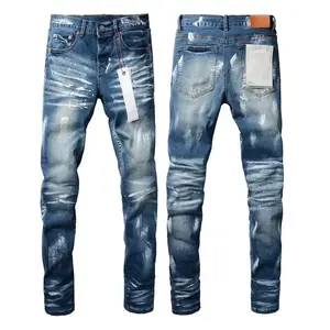 Zhengyu'Shop Fashion Purples Jeans Men denim pants distressed slim fitting color blue paint Fashion Low Rise Skinny Denim pants