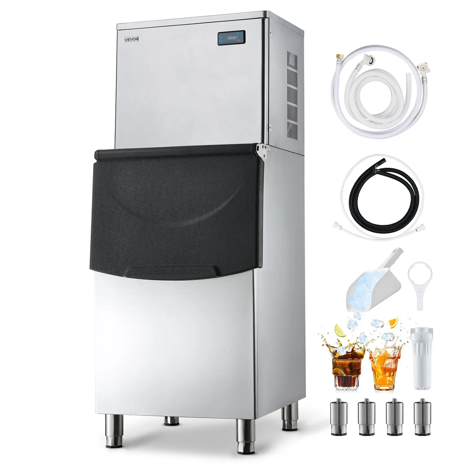【DealsForYouDays】VEVOR Commercial Ice Maker Machine, 650LBS/24H Ice-Making Machine with 250LBS Stainless Steel Storage Bin, Auto Self-Cleaning Ice Maker with Touchscreen for Bar Cafe Restaurant Business Commercial