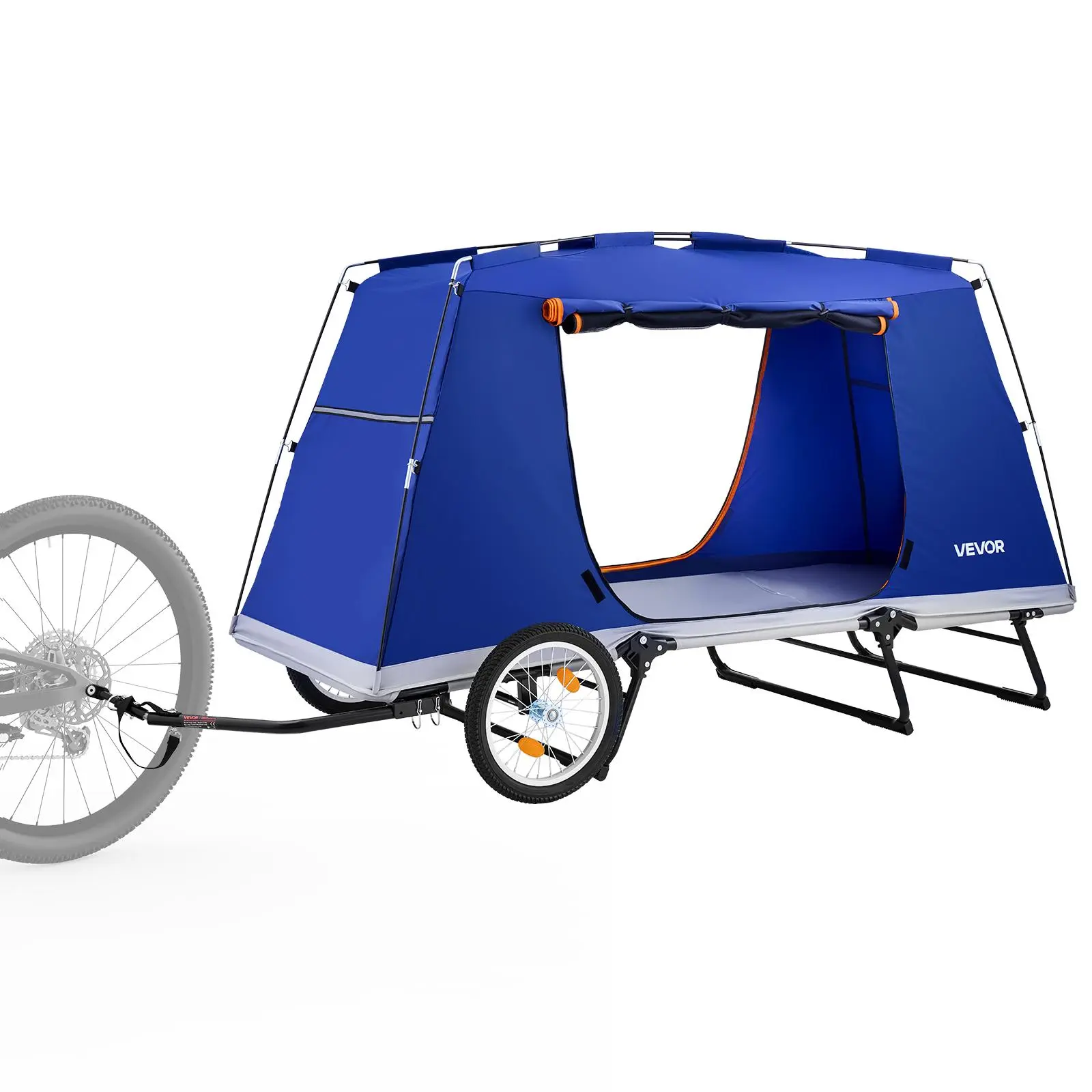 VEVOR Foldable Bike Camper Trailer Tent - Adults' Cargo Trailer, 300 lbs Static Load, 16-in Wheels, PU2000 Waterproof Oxford Fabric, Carbon Steel Frame, Quick Setup, 22-28 in Bike Compatible, Travel Camping, Cargo Trailers