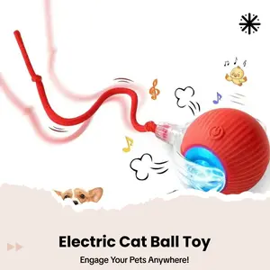 NIUMO Silicone Automatic Rolling Pet Chase Ball, 360° Interactive Rechargeable Electric Toy with Fast Tail Rope, Universal Size with Batteries for Indoor Cats & Small Dogs (Self-Play Stimulating Design)