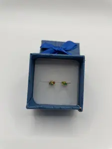 Colombian Emerald Stud Earrings 2mm 18K Gold Plated Sterling Silver 925