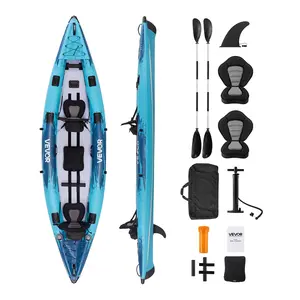 VEVOR Inflatable Kayak, 2-Person Inflatable Recreational Kayak 700LBS Capacity, Leak & Puncture-Resistant with Padded Seat, PVC Drop-Stitch Floor, 2 Paddles, Hand Pump & Carry Bag for Fishing Camping