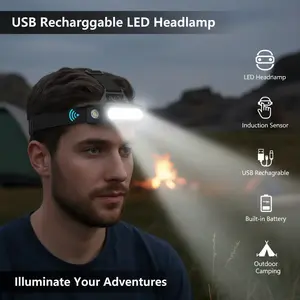 LED Headlamp Induction Head Lamp Built-in Battery USB Rechargeable Head Flashlight Outdoor Camping Fishing Sensor Headlight
