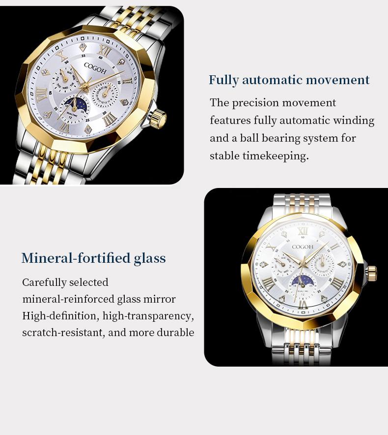 【Valentine’s Gift for Husband】new multifunctional luxury Moon Phase Master Men's Watch, equipped with original Swiss movement,  mechanical style, sapphire crystal, stainless steel strap, and luminous waterproof design.